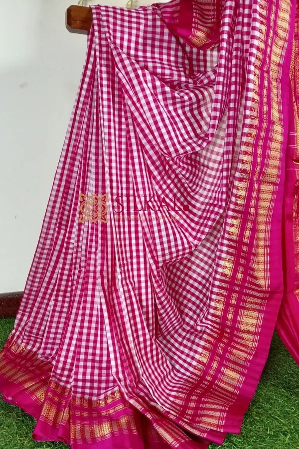 Ilkal_Small_Check_Cotton_Silk_Saree_Code-_SKL1001