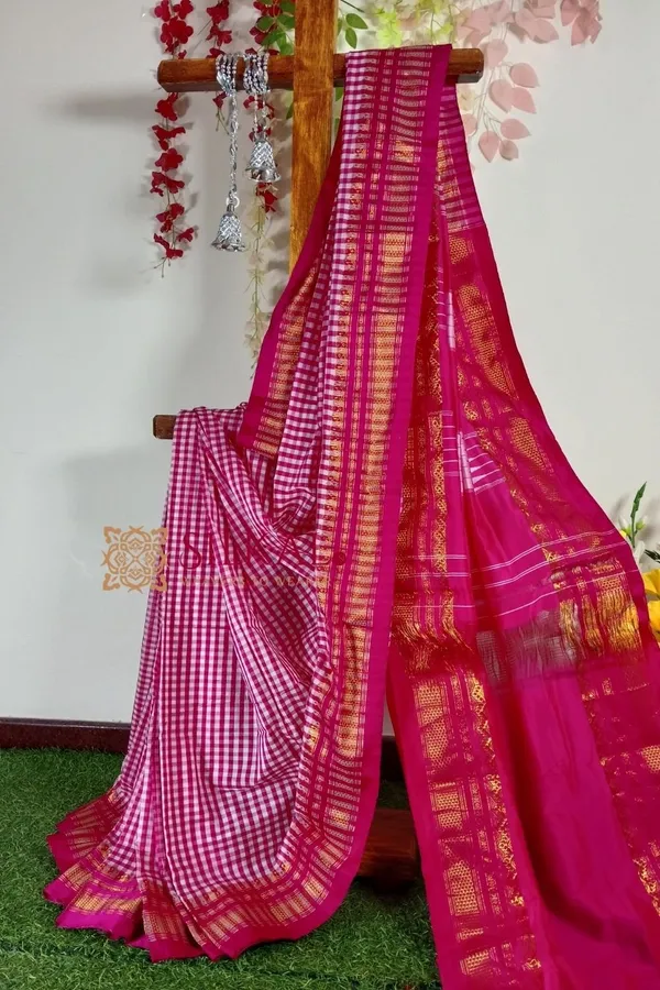 Ilkal_Small_Check_Cotton_Silk_Saree_Code-_SKL1001