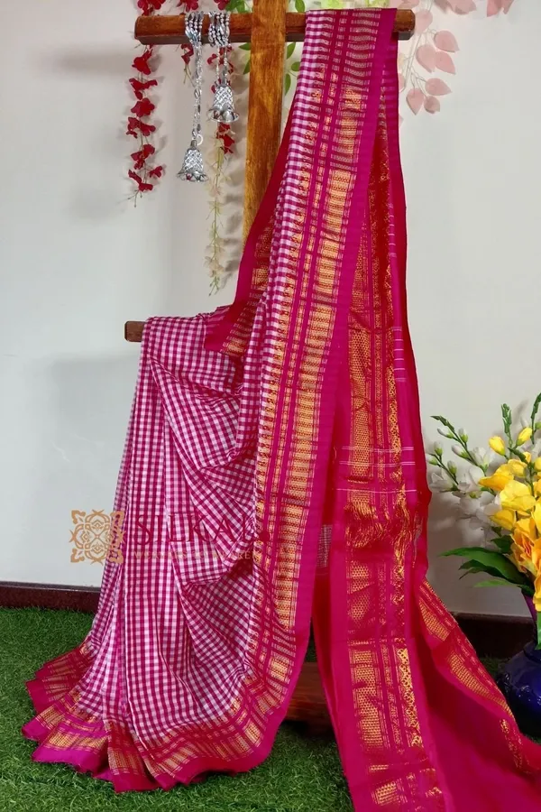 Ilkal_Small_Check_Cotton_Silk_Saree_Code-_SKL1001