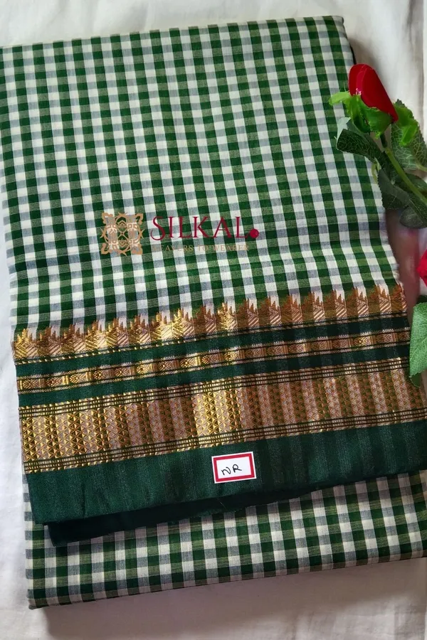 Ilkal_Small_Check_Cotton_Silk_Saree_Saree_Code-_SKL1007