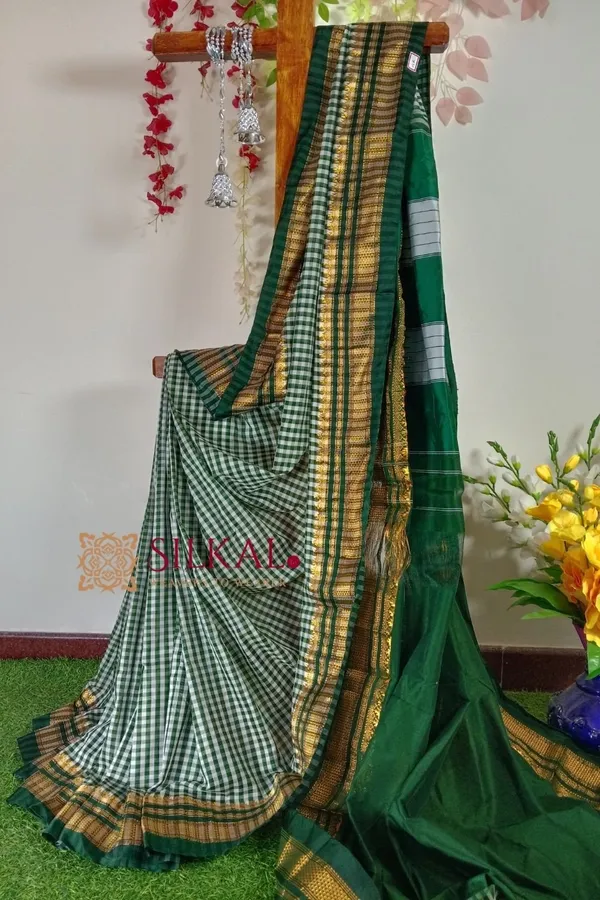 Ilkal_Small_Check_Cotton_Silk_Saree_Saree_Code-_SKL1007