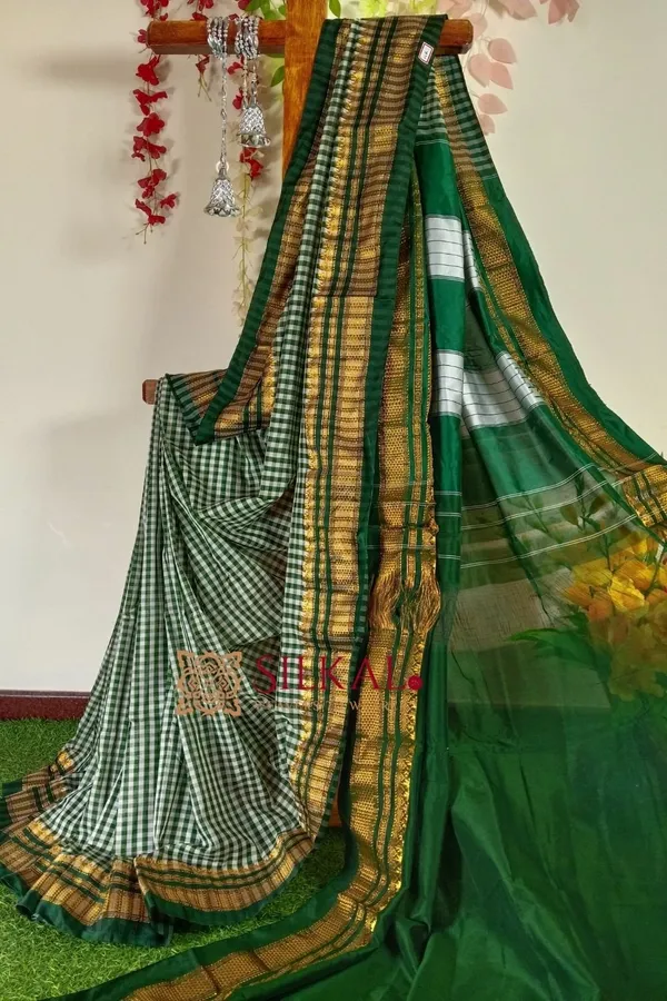 Ilkal_Small_Check_Cotton_Silk_Saree_Saree_Code-_SKL1007