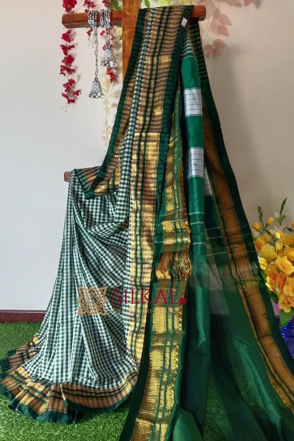 Ilkal_Small_Check_Cotton_Silk_Saree_Saree_Code-_SKL1007