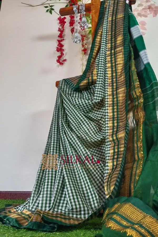 Ilkal_Small_Check_Cotton_Silk_Saree_Saree_Code-_SKL1007