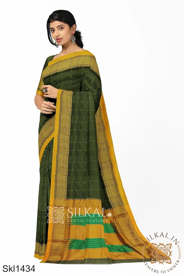 Ilkal_Embossed_With_Mercerized_Cotton_Saree_Saree_Code-_SKL1587