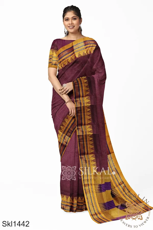 Ilkal_Embossed_With_Mercerized_Cotton_Saree_Saree_Code-_SKL1368