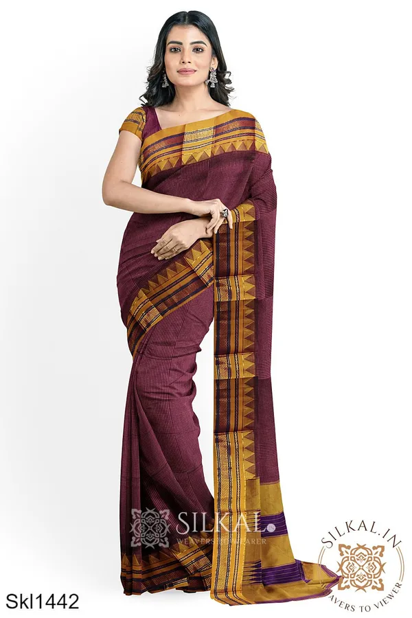 Ilkal_Embossed_With_Mercerized_Cotton_Saree_Saree_Code-_SKL1368