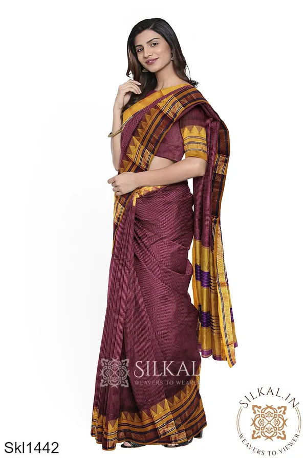 Ilkal_Embossed_With_Mercerized_Cotton_Saree_Saree_Code-_SKL1368