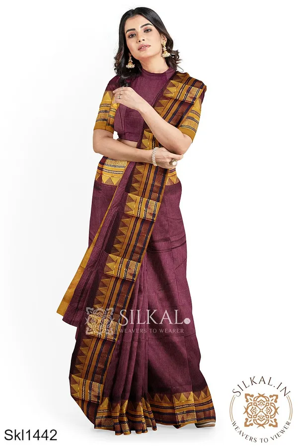 Ilkal_Embossed_With_Mercerized_Cotton_Saree_Saree_Code-_SKL1368
