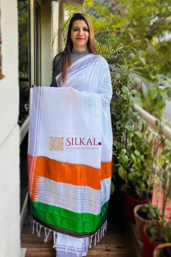 Flag_Color_Handloom_Cotton_Silk_Saree_Code-_SKL1607