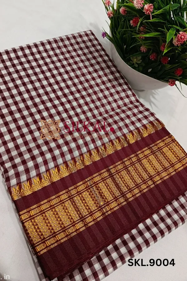 Ilkal_Small_Checks_Cotton_Silk_Saree_Saree_Code-_SKL1002