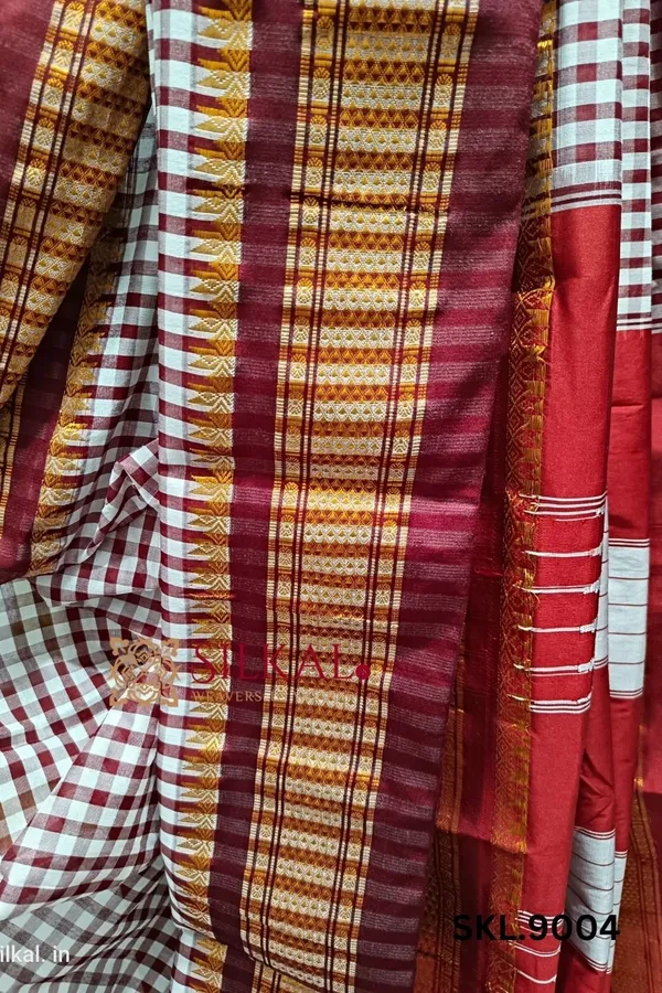Ilkal_Small_Checks_Cotton_Silk_Saree_Saree_Code-_SKL1002