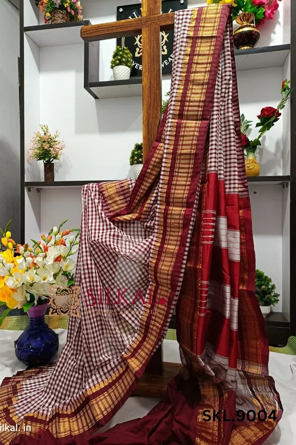 Ilkal_Small_Checks_Cotton_Silk_Saree_Saree_Code-_SKL1002