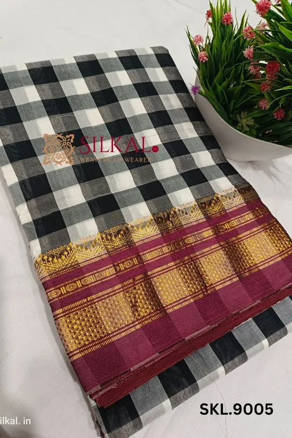 Ilkal_Checks_Cotton_Silk_Saree_Code-_SKL1006