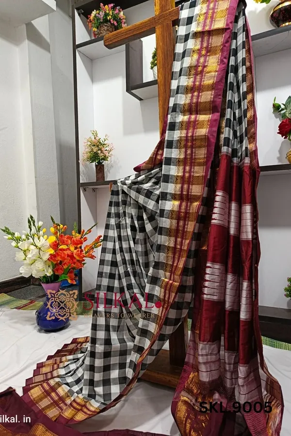 Ilkal_Checks_Cotton_Silk_Saree_Code-_SKL1006