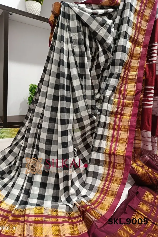Ilkal_Checks_Cotton_Silk_Saree_Code-_SKL1006