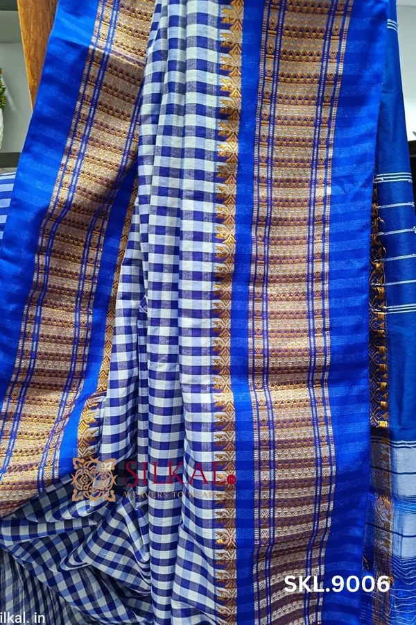Ilkal_Small_Check_Cotton_Silk_Saree_Saree_Code-_SKL1008
