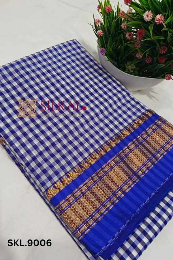 Ilkal_Small_Check_Cotton_Silk_Saree_Saree_Code-_SKL1008