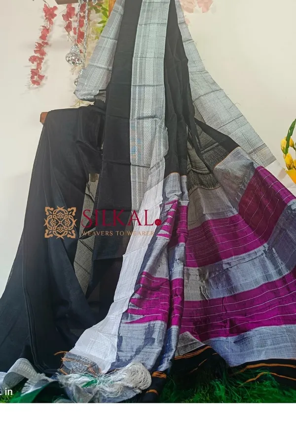 Ilkal_Handloom_Viscose_Silk_Chikki_Paras_Border_Saree_Code-_SKL1601