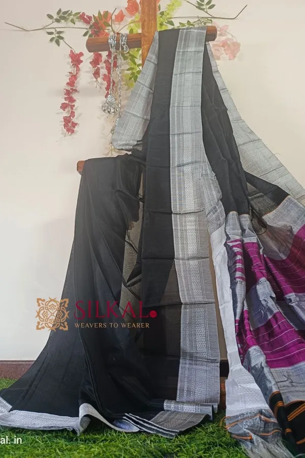 Ilkal_Handloom_Viscose_Silk_Chikki_Paras_Border_Saree_Code-_SKL1601