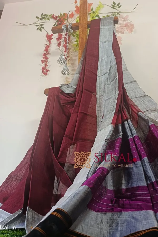 Ilkal_Handloom_Viscose_Silk_Chikki_Paras_Border_Saree_Saree_Code-_SKL1264