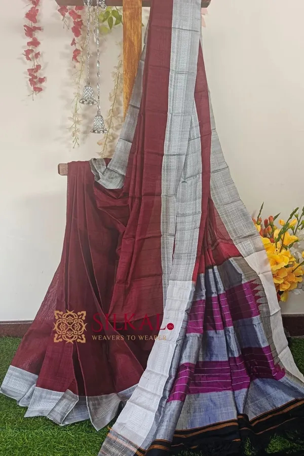 Ilkal_Handloom_Viscose_Silk_Chikki_Paras_Border_Saree_Saree_Code-_SKL1264
