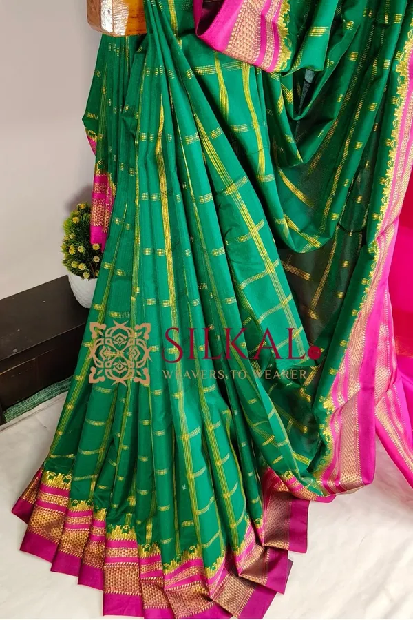 Ilkal_Cotton_Silk_Jarri_Checks_Saree_SKL04146