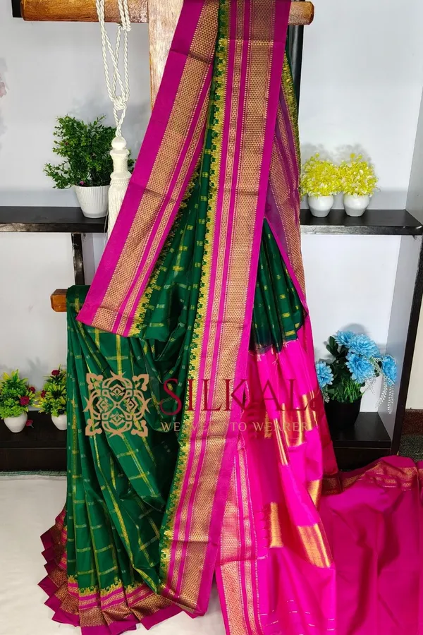 Ilkal_Cotton_Silk_Jarri_Checks_Saree_SKL04146