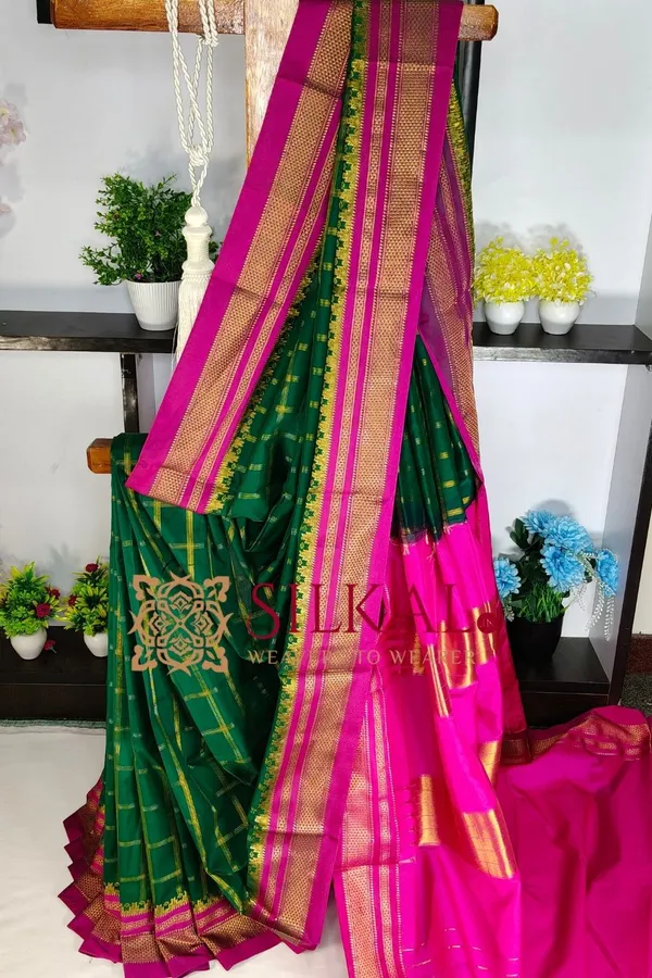 Ilkal_Cotton_Silk_Jarri_Checks_Saree_SKL04146