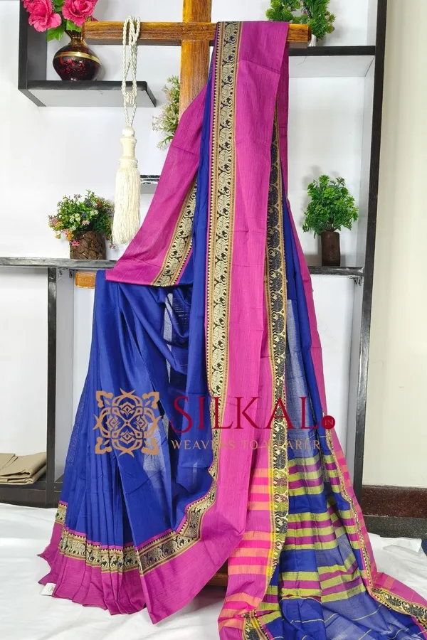 Narayan_Peth_Plain_Cotton_Saree_With_Patti_Pallu_Code-_SKL03582