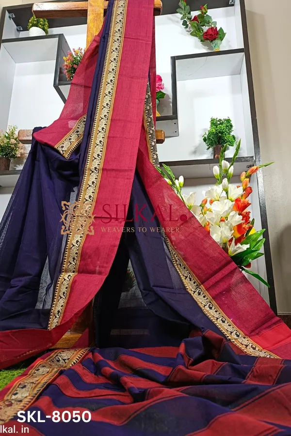 Narayan_Peth_Plain_Cotton_Saree_With_Patti_Pallu_Code-_SKL1608