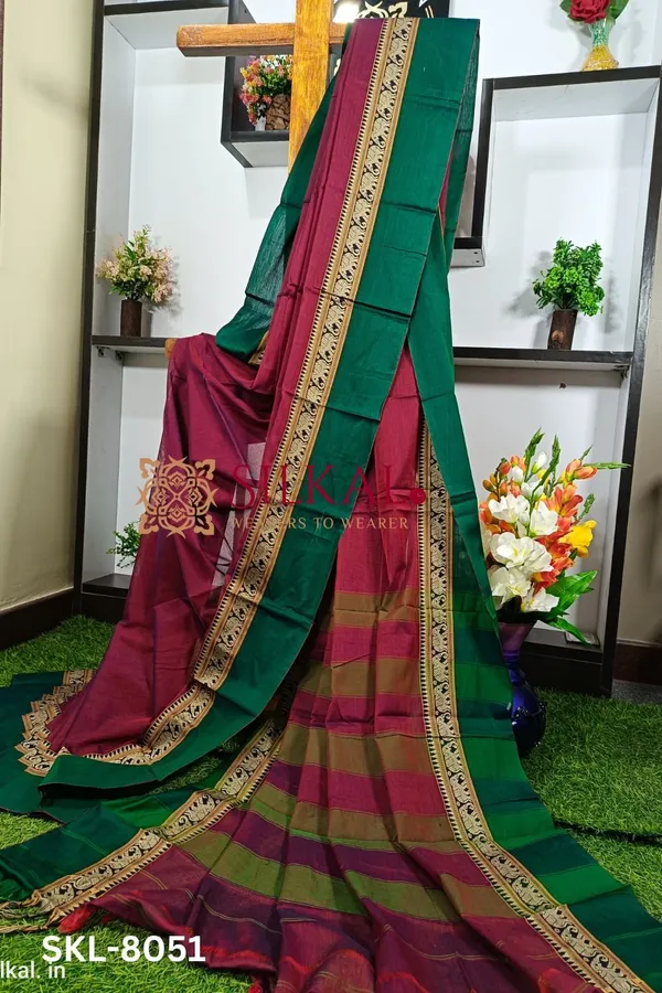 Narayan_Peth_Plain_Cotton_Saree_With_Patti_Pallu_Saree_Code-_SKL1609