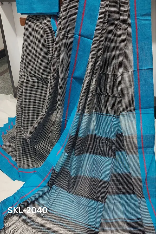 Patteda_Anchu_Checks_With_Plain_Border_Saree_Code-_SKL1668