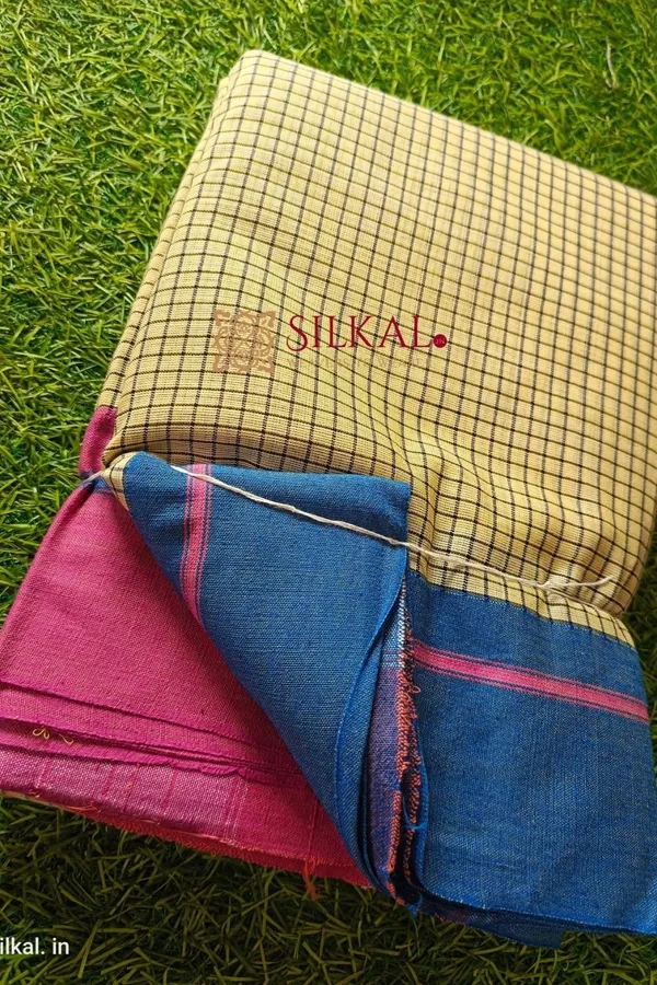 Patteda_Anchu_Checks_With_Plain_Border_Saree_Code-_SKL1115