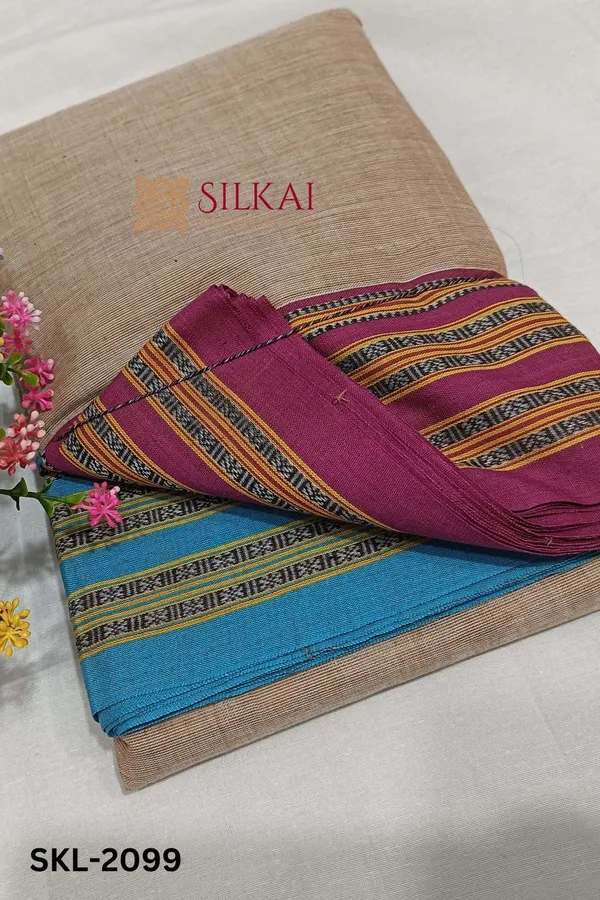 Patteda_Anchu_Pure_Cotton_Handwoven_Saree_With_Gaadi_Dadi_Border_Saree_Code-_SKL1210