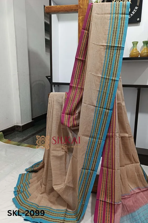 Patteda_Anchu_Pure_Cotton_Handwoven_Saree_With_Gaadi_Dadi_Border_Saree_Code-_SKL1210