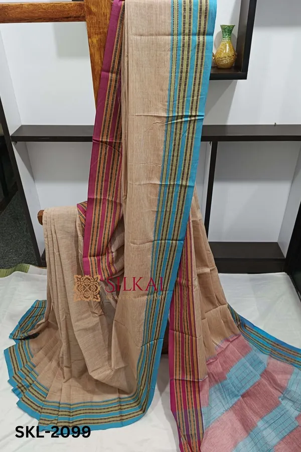 Patteda_Anchu_Pure_Cotton_Handwoven_Saree_With_Gaadi_Dadi_Border_Saree_Code-_SKL1210