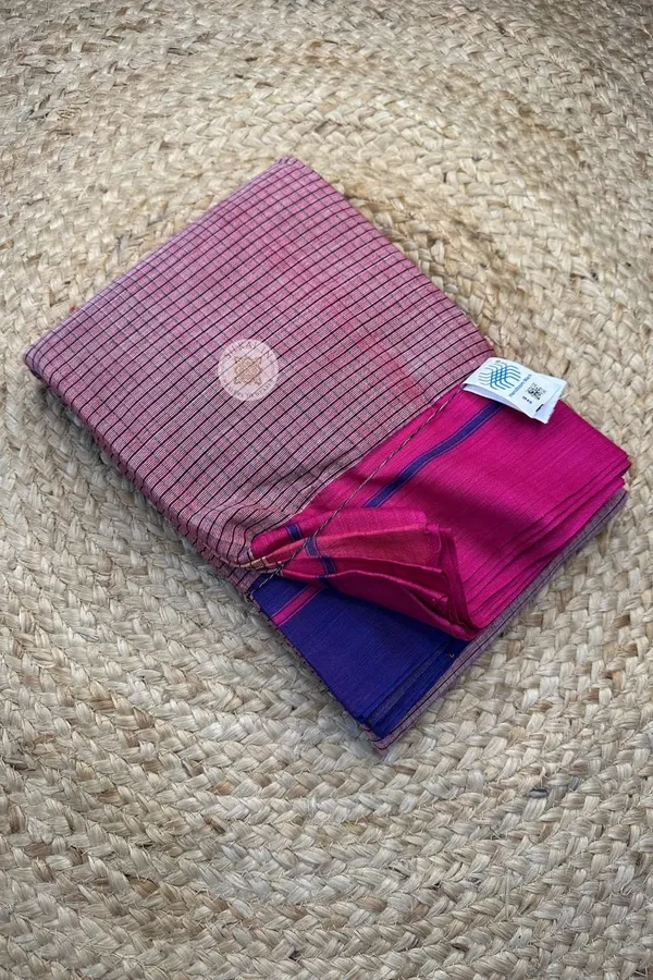 Patteda_Anchu_Checks_With_Plain_Border_Saree_Code-_SKL1525