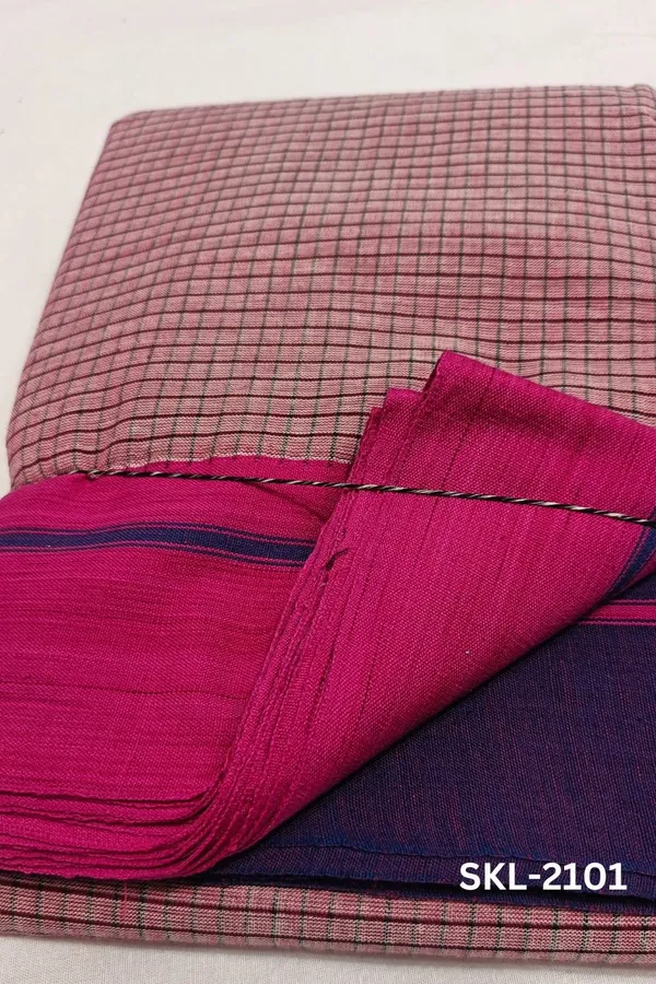 Patteda_Anchu_Checks_With_Plain_Border_Saree_Code-_SKL1525