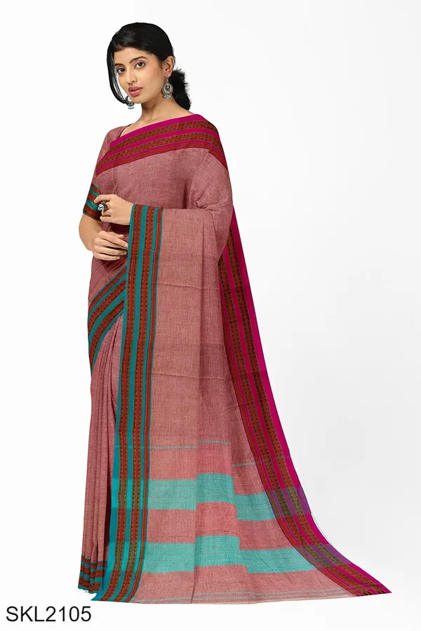 Patteda_Anchu_Pure_Cotton_With_Gaadi_Dhadi_Border_Saree_Saree_Code-_SKL1527