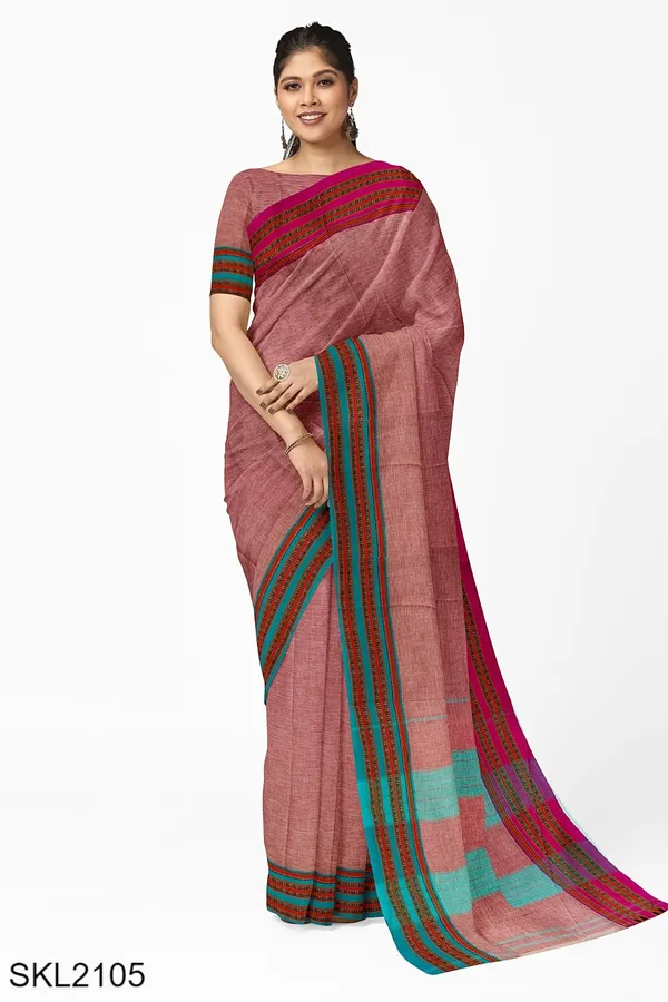 Patteda_Anchu_Pure_Cotton_With_Gaadi_Dhadi_Border_Saree_Saree_Code-_SKL1527