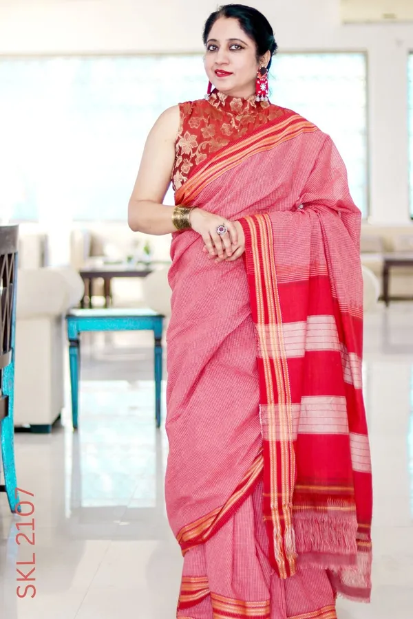Patteda_Anchu_Pure_Cotton_With_Ghumi_Border_Saree_Saree_Code-_SKL1132