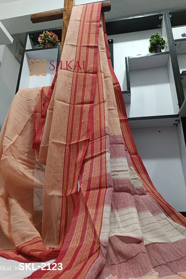 Patteda_Anchu_Pure_Cotton_With_Gaadi_Dhadi_Border_Saree_Saree_Code-_SKL1048