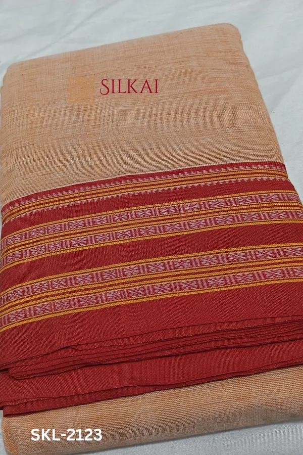 Patteda_Anchu_Pure_Cotton_With_Gaadi_Dhadi_Border_Saree_Saree_Code-_SKL1048