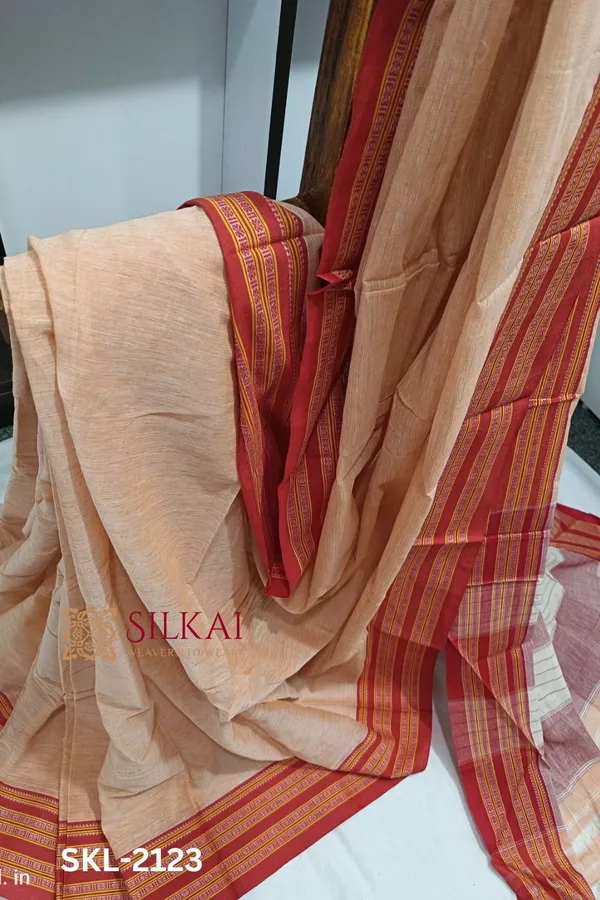 Patteda_Anchu_Pure_Cotton_With_Gaadi_Dhadi_Border_Saree_Saree_Code-_SKL1048