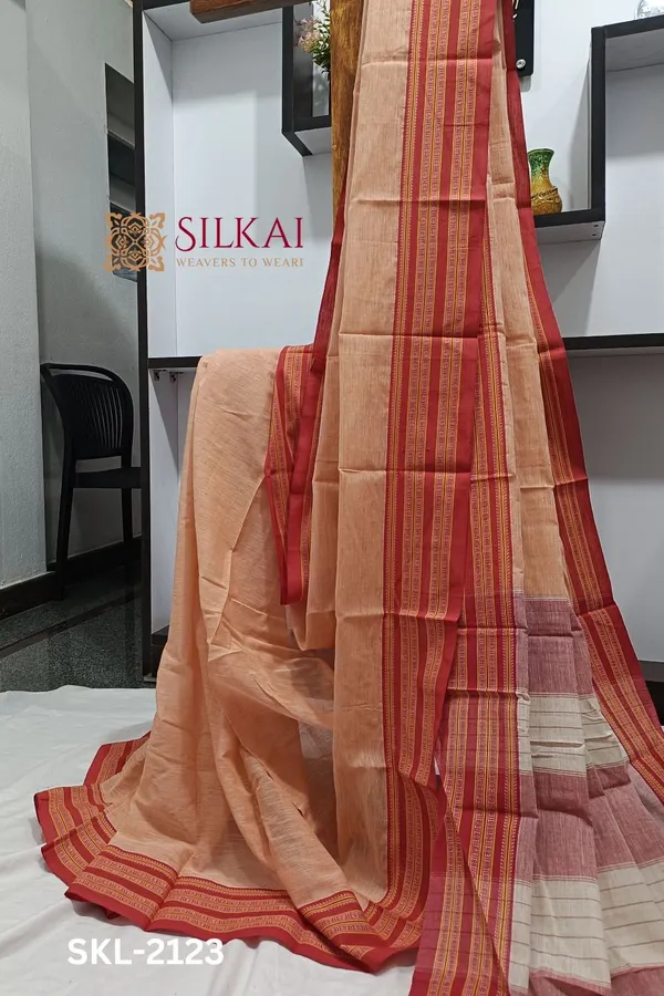 Patteda_Anchu_Pure_Cotton_With_Gaadi_Dhadi_Border_Saree_Saree_Code-_SKL1048