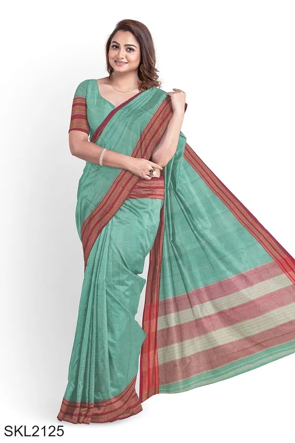 Patteda_Anchu_Pure_Cotton_With_Gaadi_Dhadi_Border_Saree_Saree_Code-_SKL1554