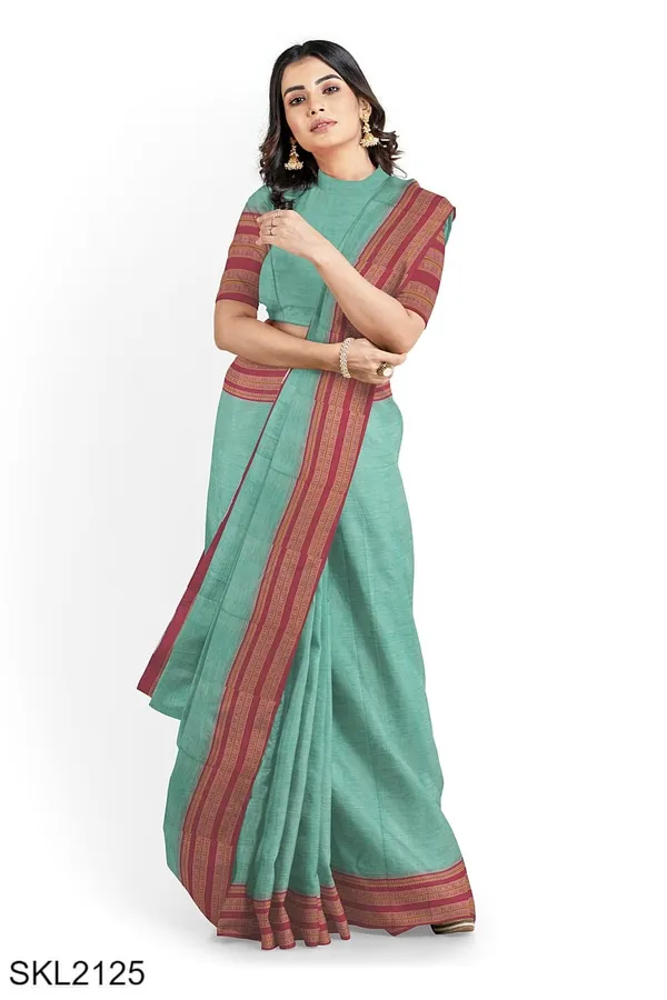Patteda_Anchu_Pure_Cotton_With_Gaadi_Dhadi_Border_Saree_Saree_Code-_SKL1554