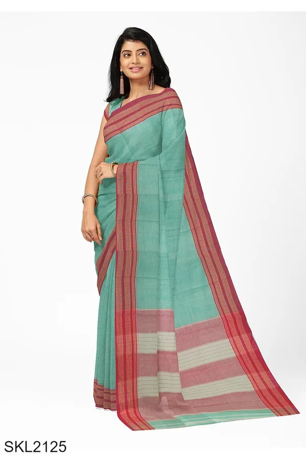 Patteda_Anchu_Pure_Cotton_With_Gaadi_Dhadi_Border_Saree_Saree_Code-_SKL1554