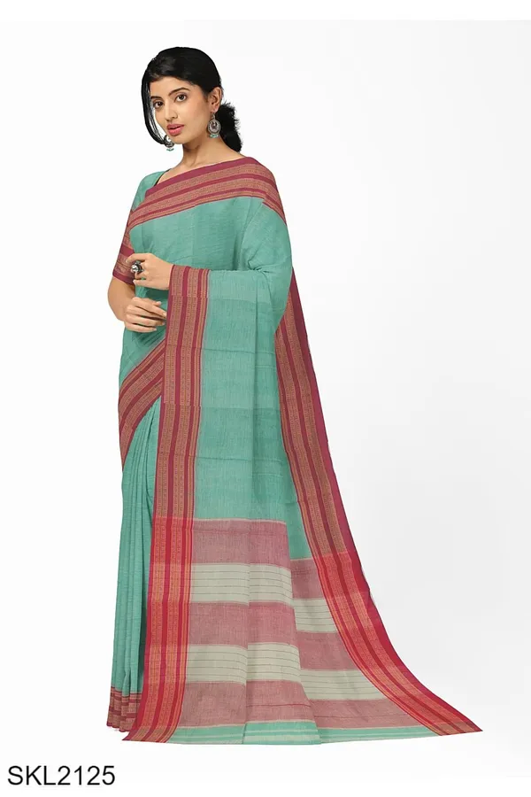 Patteda_Anchu_Pure_Cotton_With_Gaadi_Dhadi_Border_Saree_Saree_Code-_SKL1554